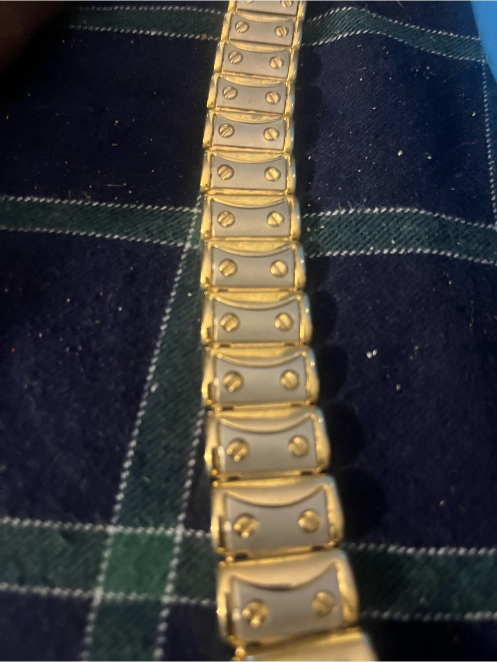 Gold-Tone and White Link Bracelet - Women's Accessory